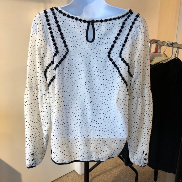 Free People Black & White Polka Dot Blouse Size Small - Picture 4 of 8